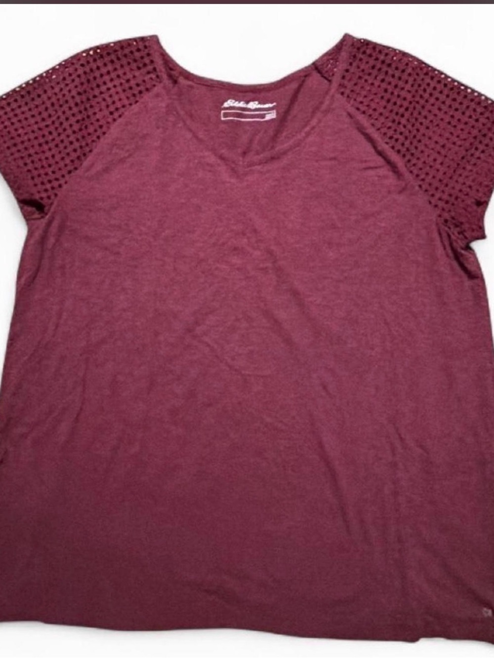 Eddie Bauer Women's Burgundy Short Sleeve Tee with Eyelet Raglan Sleeves